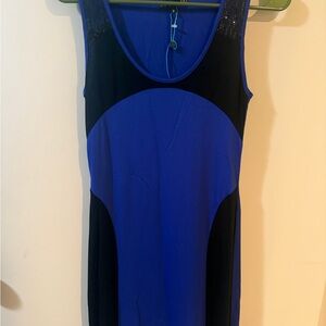 Blue and Black Sleeveless Dress